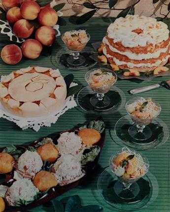 (FOOD) Group of 25 vivid color photographs of mid-20th-century table spreads and themed meals.